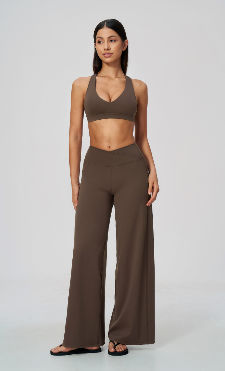 Priscilla V-Neck Open Back Wide Leg Workout Set