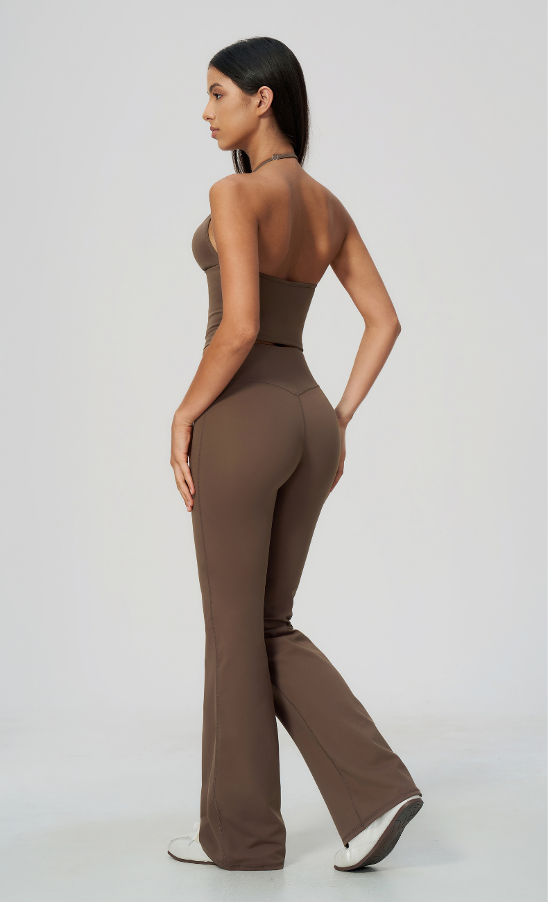 Dolce V-Neck Halter Open Back Tank Flare Leggings Workout Set