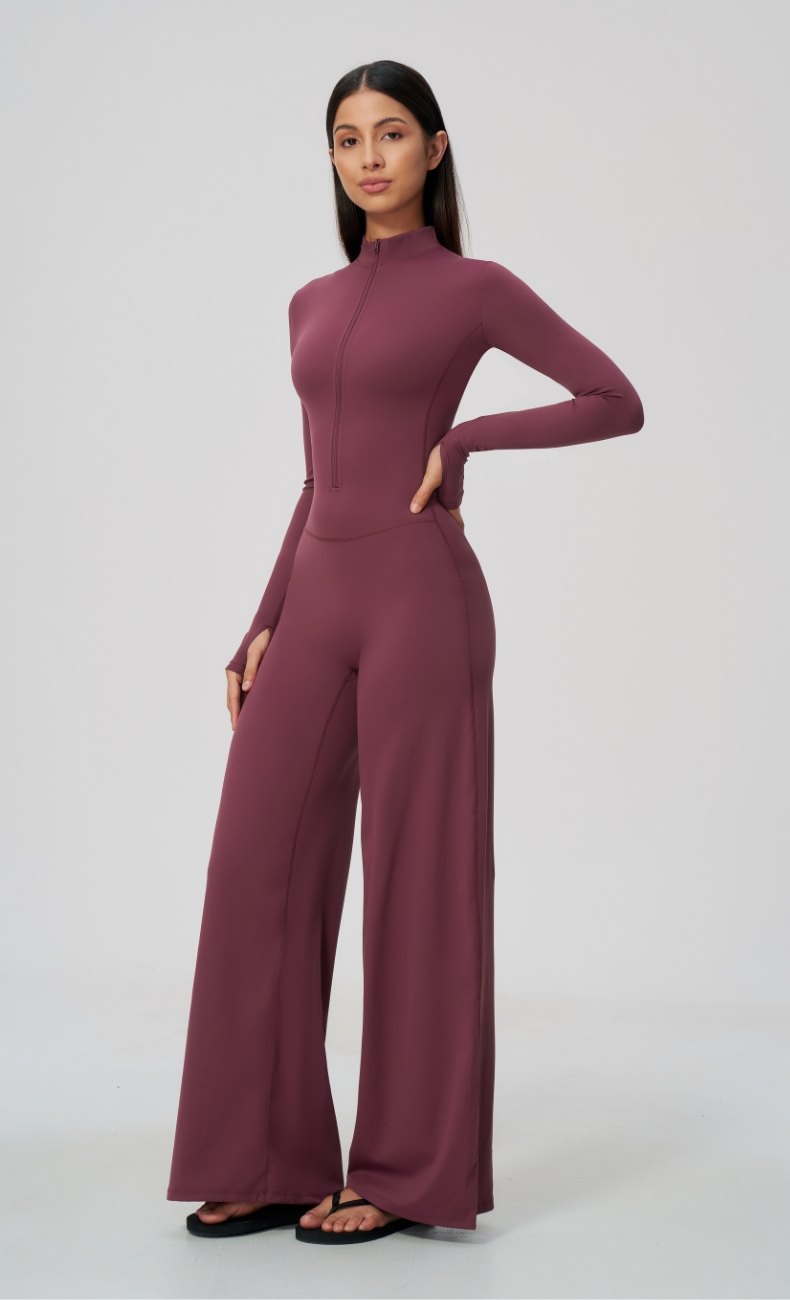 Talia Throw & Go Half Zip Wide Leg Jumpsuit