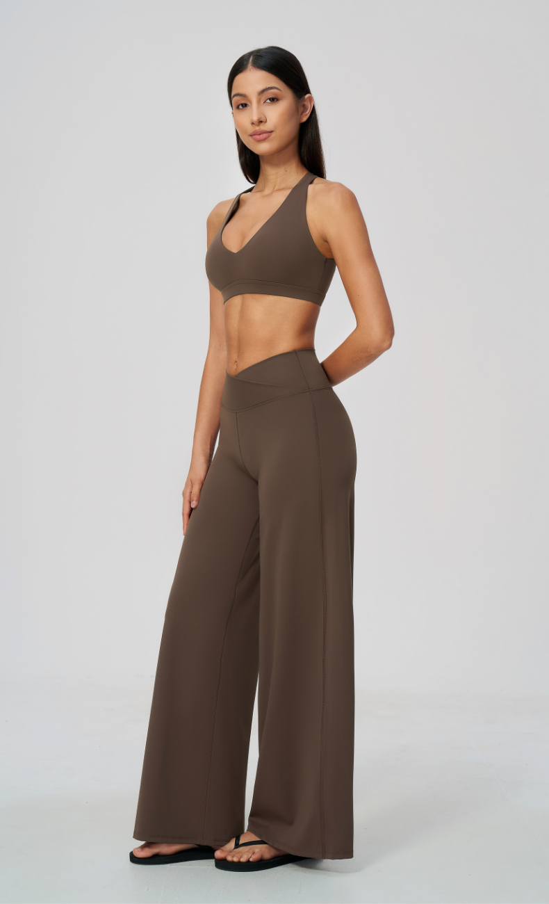 Priscilla V-Neck Open Back Wide Leg Workout Set