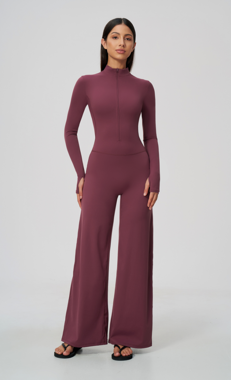 Talia Throw & Go Half Zip Wide Leg Jumpsuit
