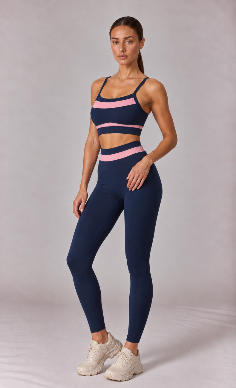 Noelle Contrast Trim Sports Bra High Waisted Leggings Workout Set