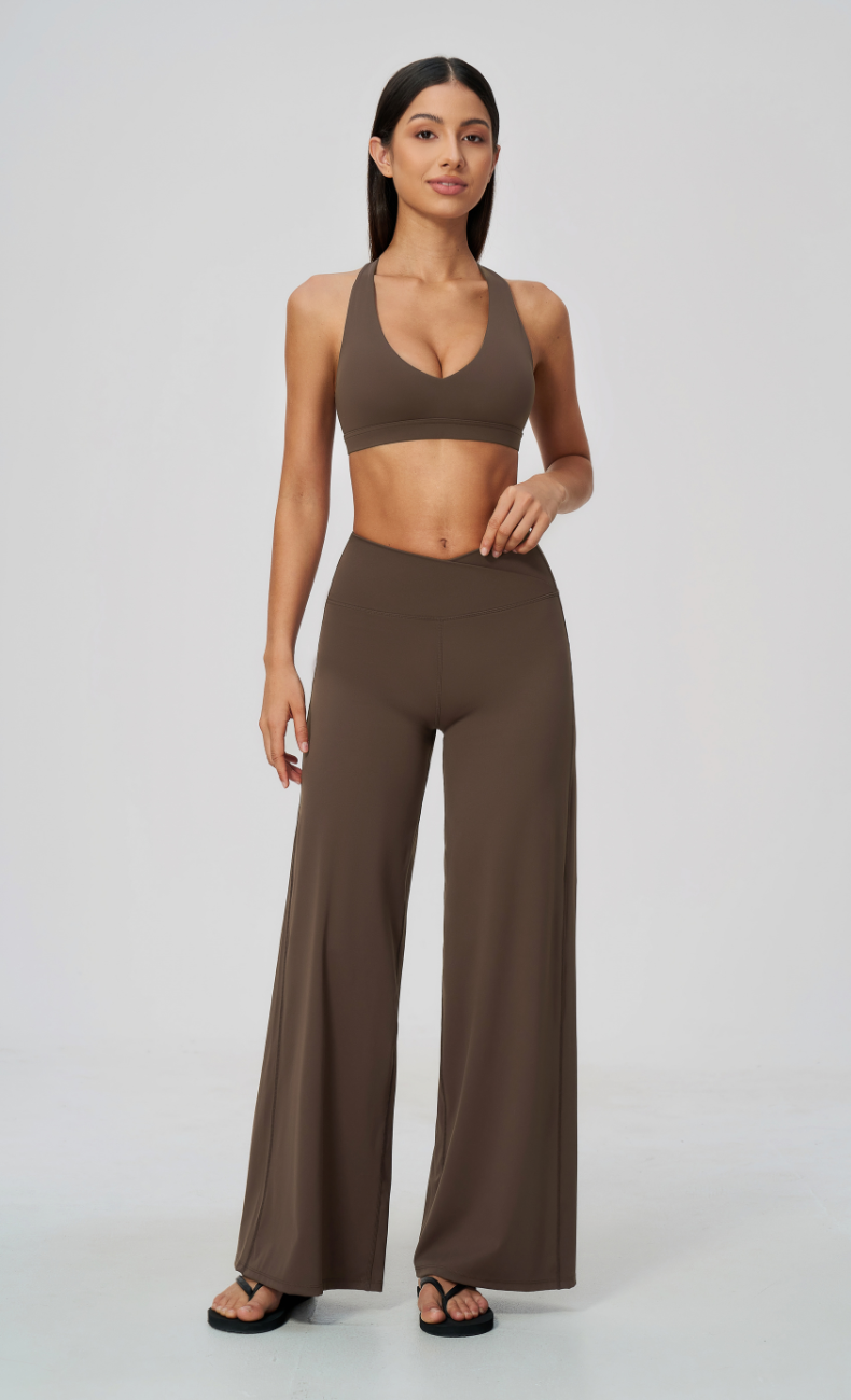 Priscilla V-Neck Open Back Wide Leg Workout Set