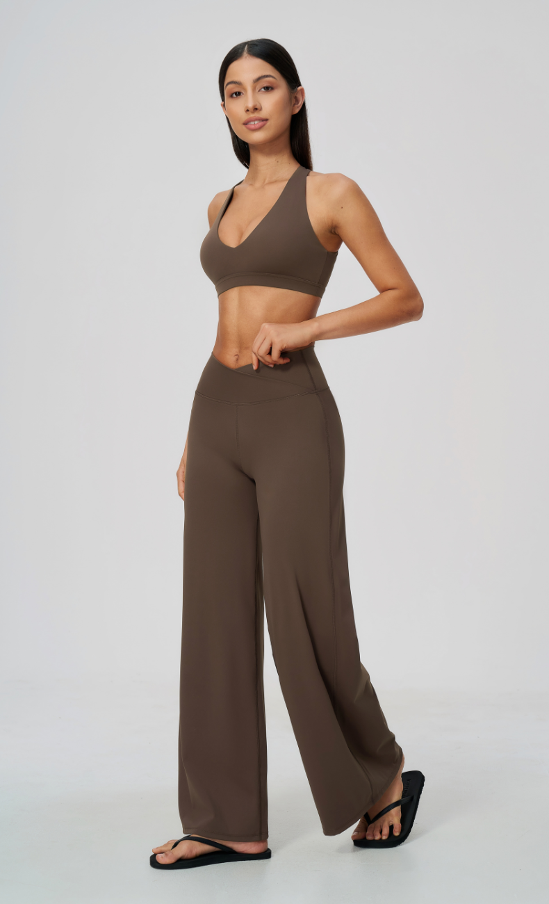 Priscilla V-Neck Open Back Wide Leg Workout Set