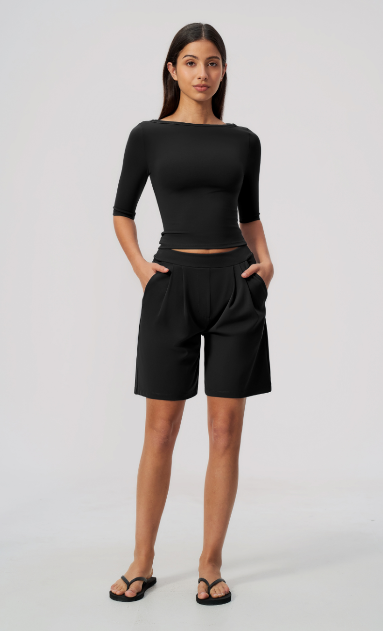 Taylor Boat Neck Pleated Shorts Set