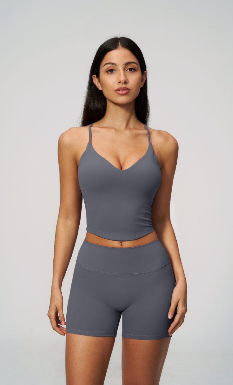 Leah V-Neck Cami High Waisted Shorts Workout Set