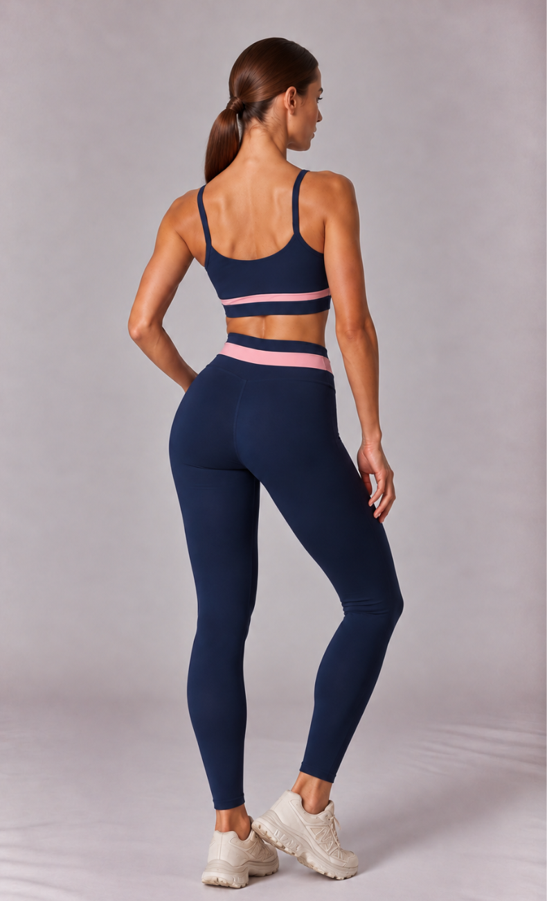 Noelle Contrast Trim Sports Bra High Waisted Leggings Workout Set
