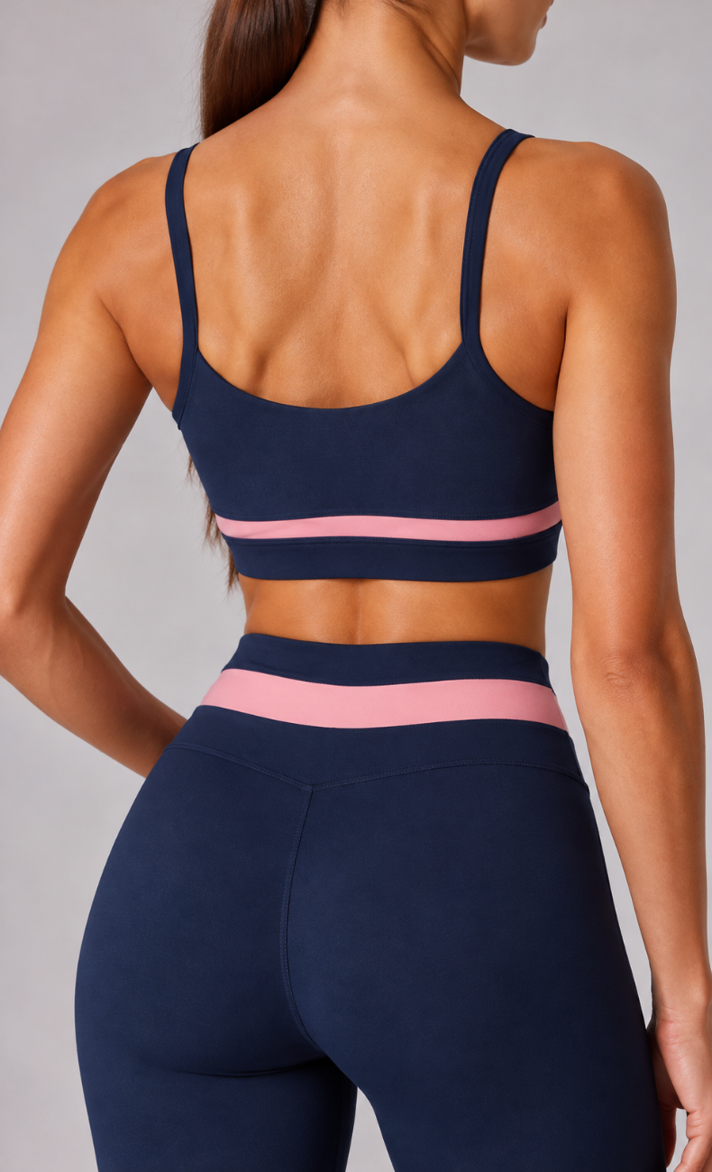 Noelle Contrast Trim Sports Bra High Waisted Leggings Workout Set