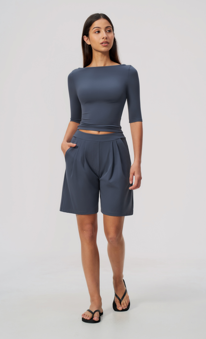 Taylor Boat Neck Pleated Shorts Set