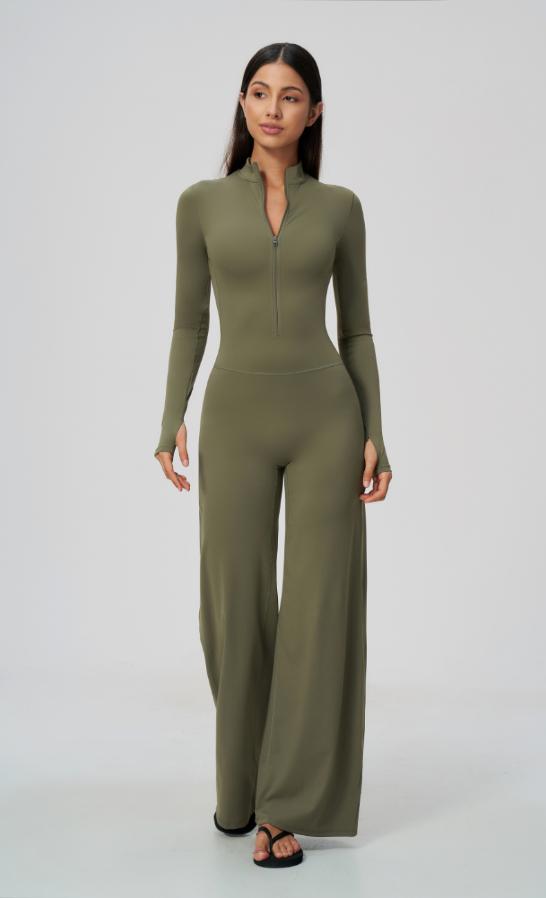 Talia Throw & Go Half Zip Wide Leg Jumpsuit