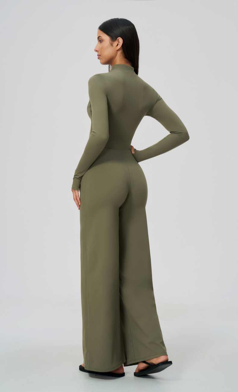 Talia Throw & Go Half Zip Wide Leg Jumpsuit