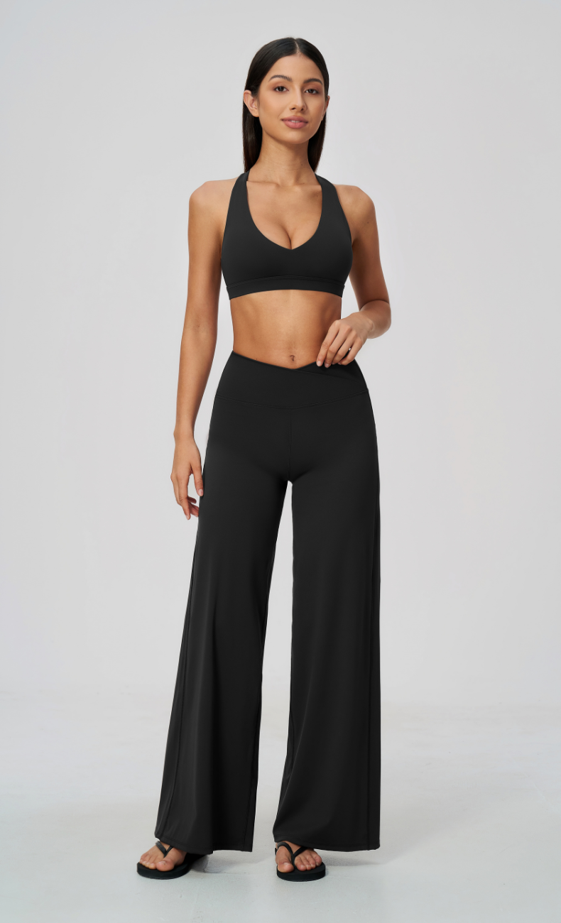 Priscilla V-Neck Open Back Wide Leg Workout Set