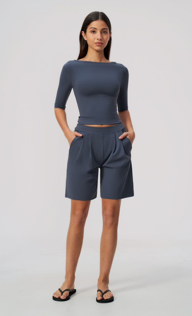 Taylor Boat Neck Pleated Shorts Set
