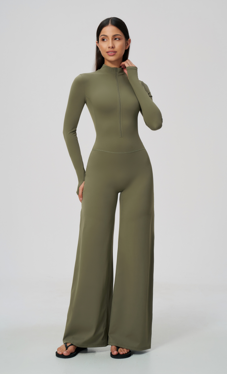 Talia Throw & Go Half Zip Wide Leg Jumpsuit