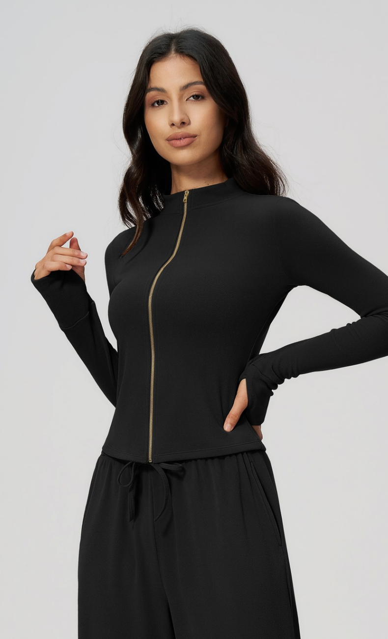 Tatiana Stand Collar Full-Zip Fitted Jacket