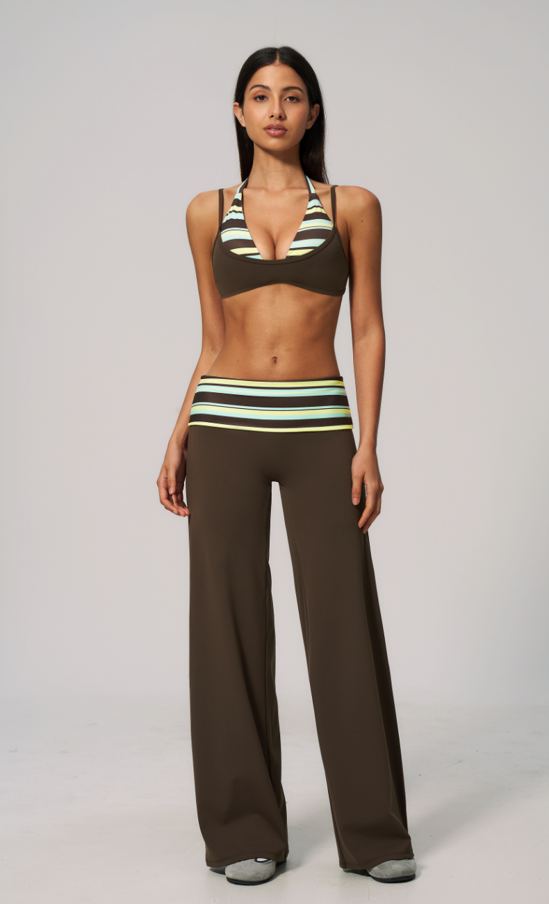Harper Riviera Stripe Halter Sports Bra Wide Leg Matching Set