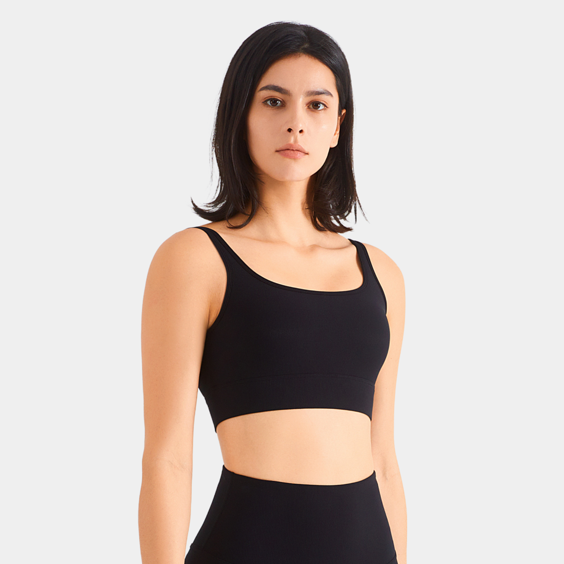 Alyssa Seamless Ribbed Bra - Black - WOO YOGA